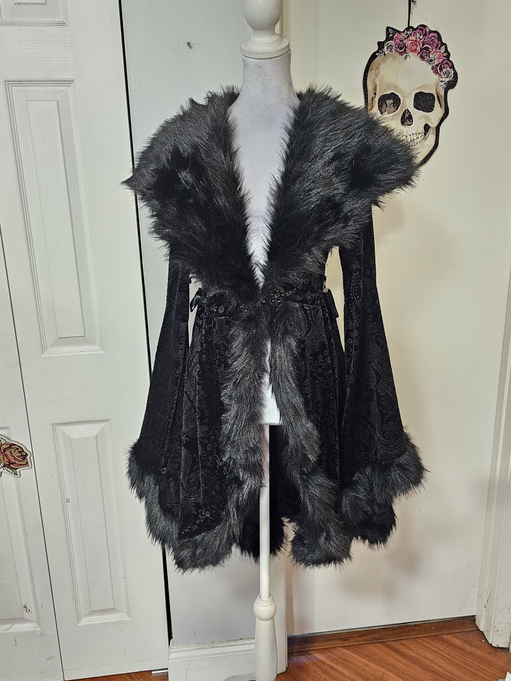 Dolls Kill Black Faux Fur Trimmed Velvet Cape